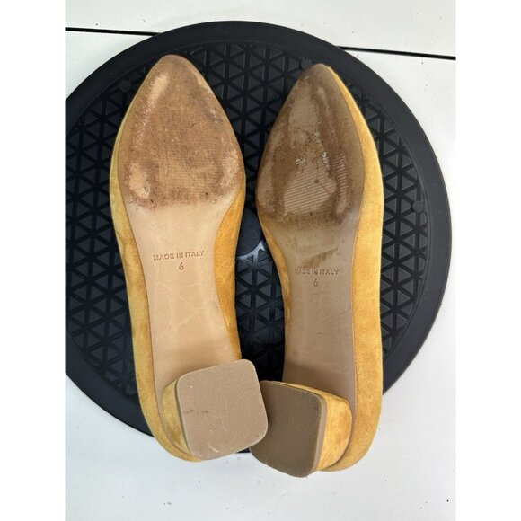 Everlane The V Heel Sz 6 Yellow Mustard Suede Almond Toe Slip On Shoe Pump - Picture 9 of 10